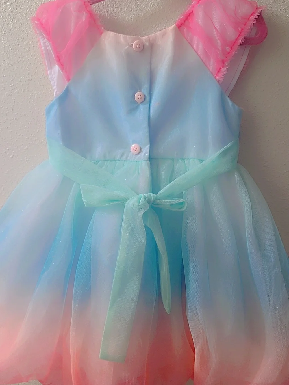 Girls' Rainbow Pastel Tulle Dress - Pink Multicolor